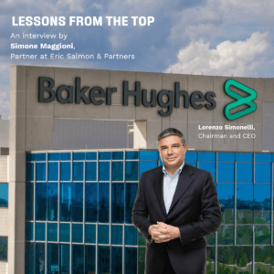 Photo of Lorenzo Simonelli, Chairman and CEO of Baker Hughes who shares leadership insights in an interview with our colleague Simone Maggioni.